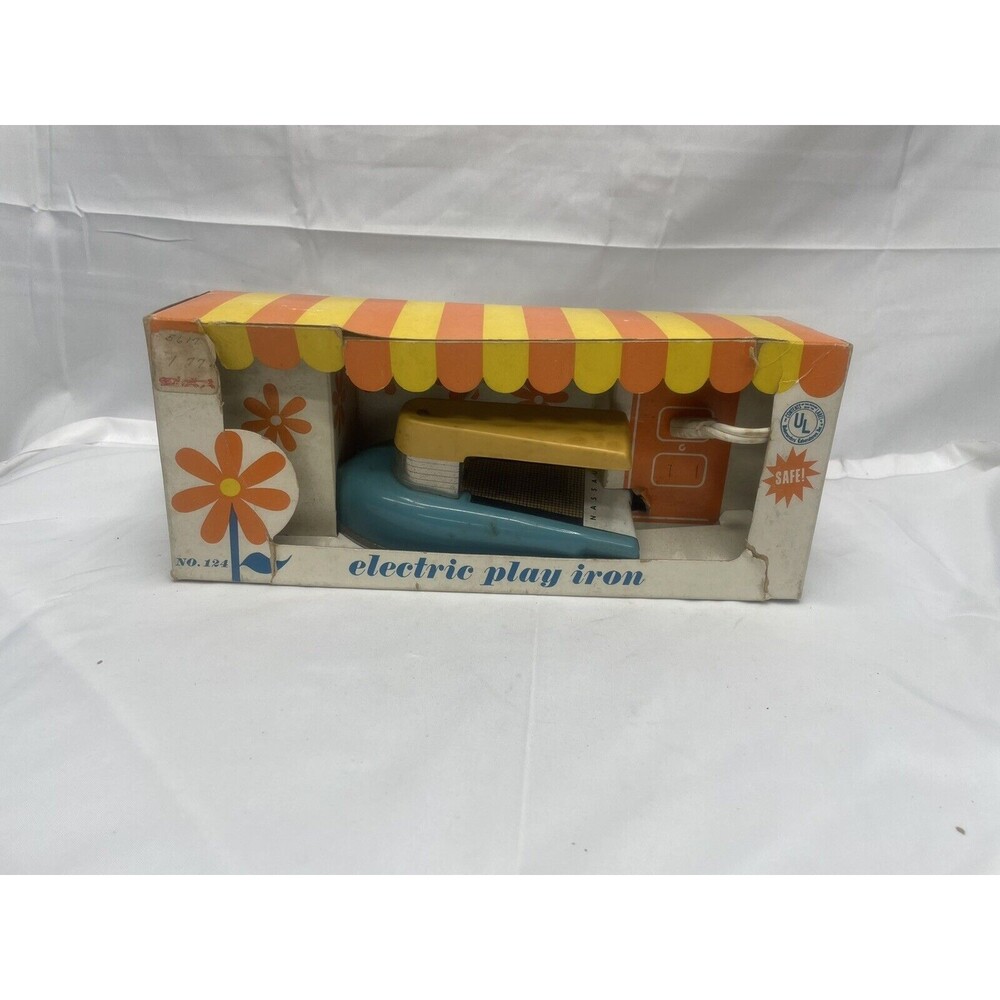 Vintage Nassau Toy Iron 1950's  Blue/Yellow in Box